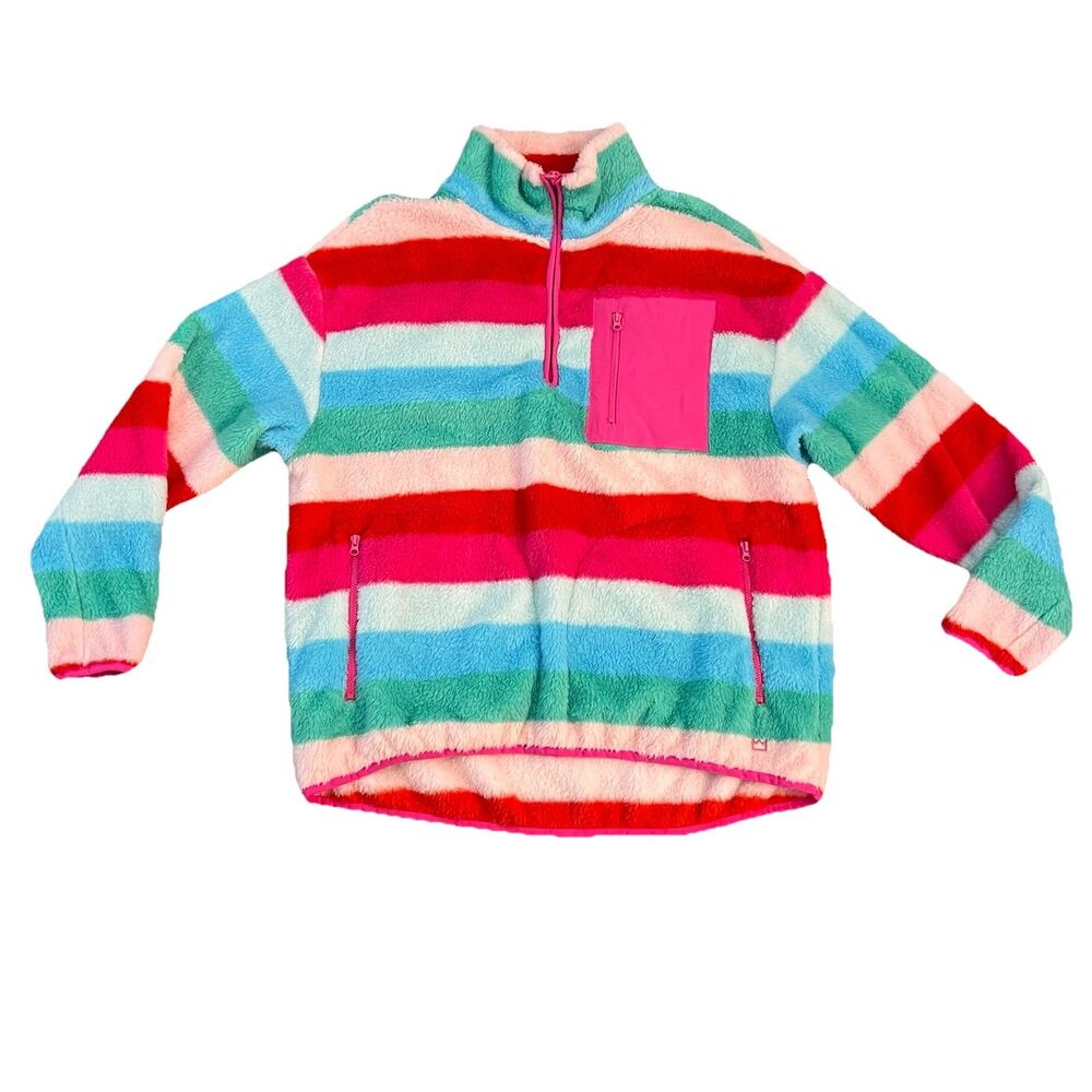 Cabana Women’s Sweatshirt Small Oversized Rainbow 1/4 Zip Striped Sherpa